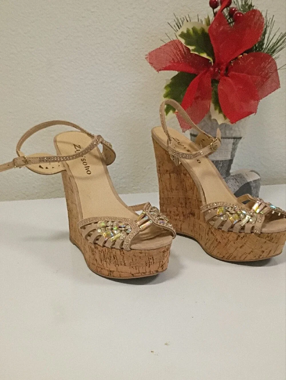 Zigi Soho Gold Crystal Cork Platform Sandals